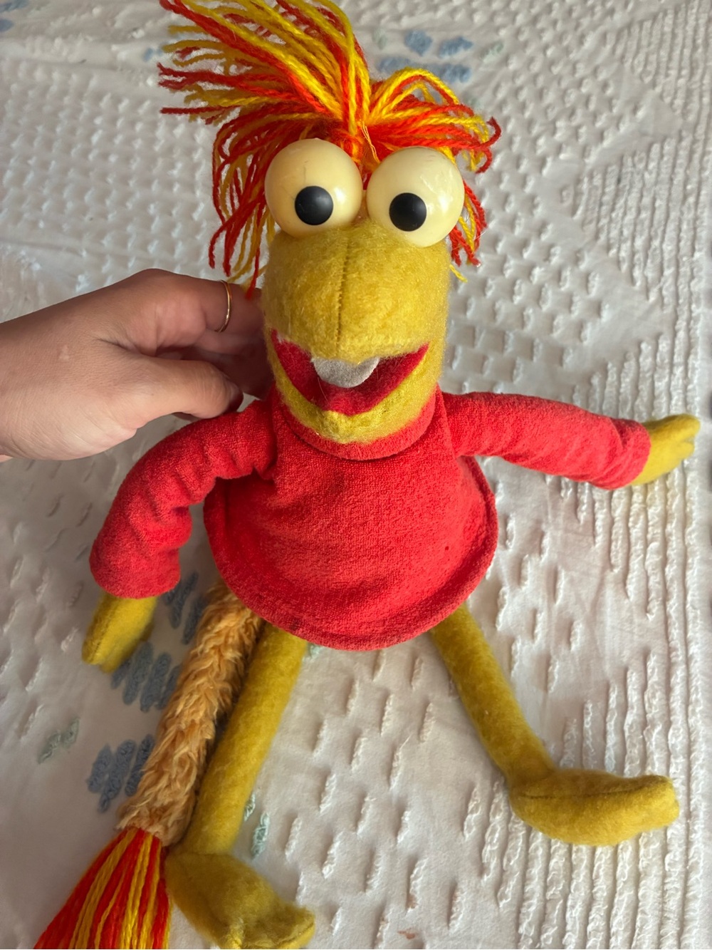 Vintage first edition 1983 Tomy Fraggle Rock “Red fraggle” Plush- Henson Assoc.